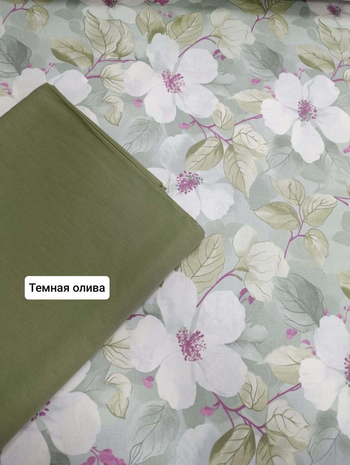 № 138П -Поплин принт Цветы на зеленом